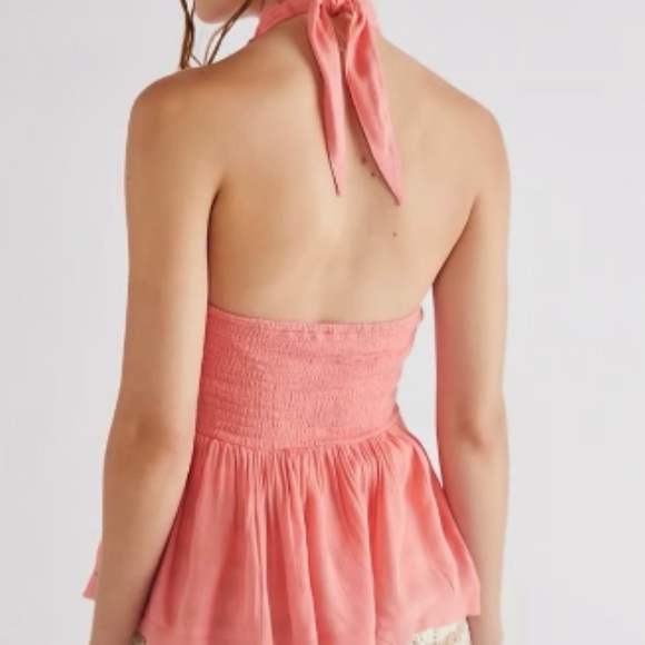 NWT Free People Chrissy Cross Halter Tank Burnt Coral Small - Picture 2 of 5